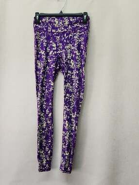 Fabletics Purple Leggings with Cream Floral Print